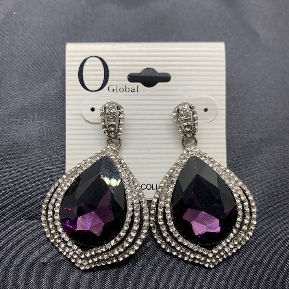 O Global Deep Purple and Crystal Teardrop Dangles